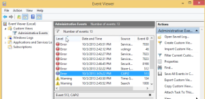 Error messages on the Event Viewer